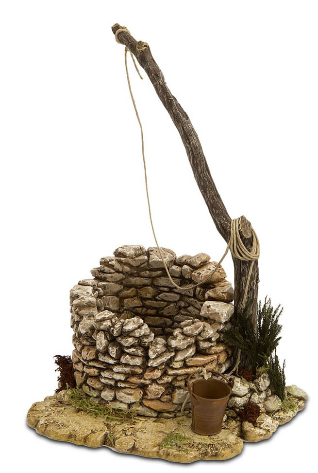 Massivholz historisch braun ÖLBAUM-Krippe mit Brunnen 100 cm XXL große Weihnachtskrippe mit 12 x PREMIUM-Krippenfiguren Dekor